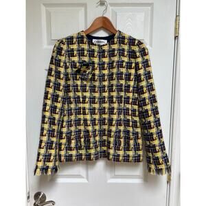 2004 Vintage Chanel Runway Yellow Multicolor Wool Jacket with Scarf and Brooch